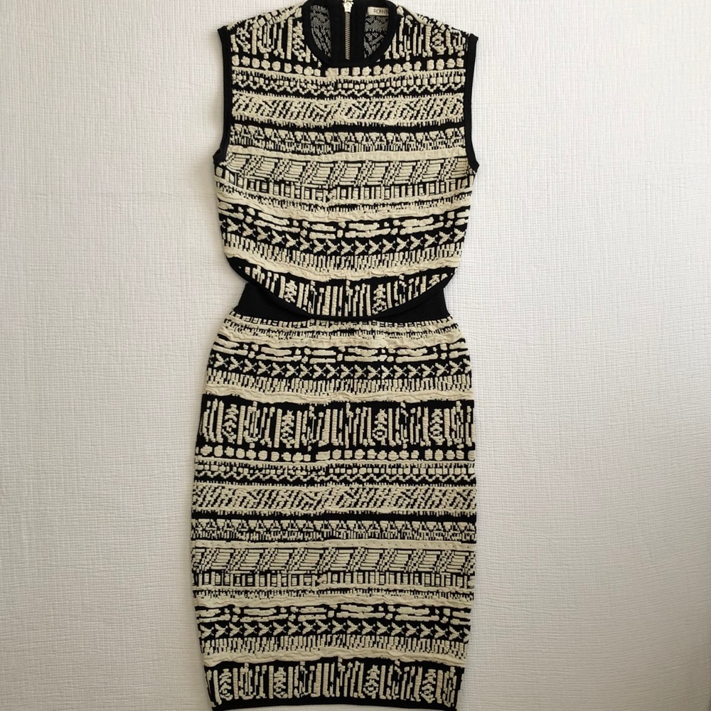 New Ronny Kobo Texture Print Open Back Dress XS